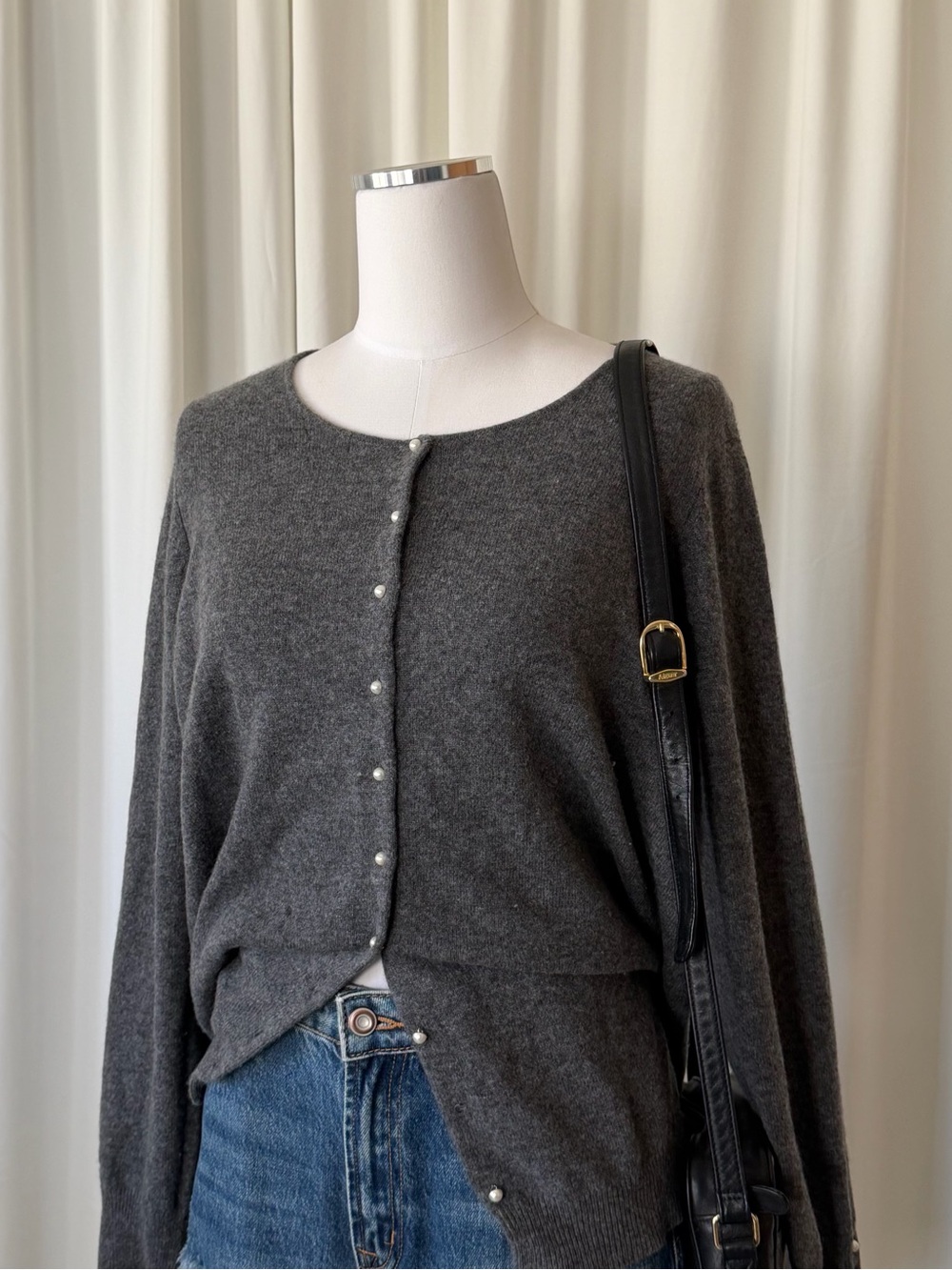 Evelyn Grace 100% Cashmere Knit Cardigan Sweater 1X Gray Button-up Minimalist. - Picture 4 of 14